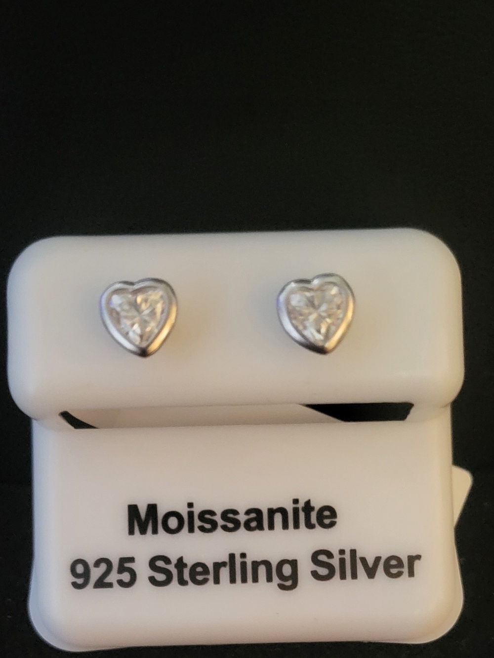 Moissanite Heart Stud Earrings in Sterling Silver - Sparkling White